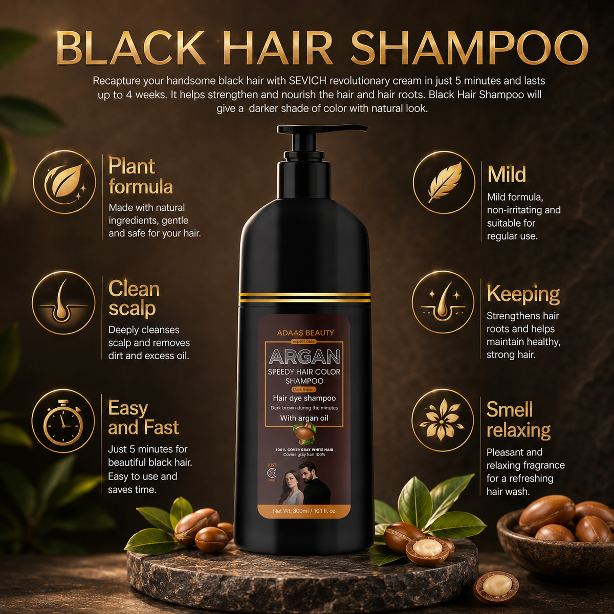 Argan Speedy Hair Color Shampoo – Dark Brown | Pack of 2