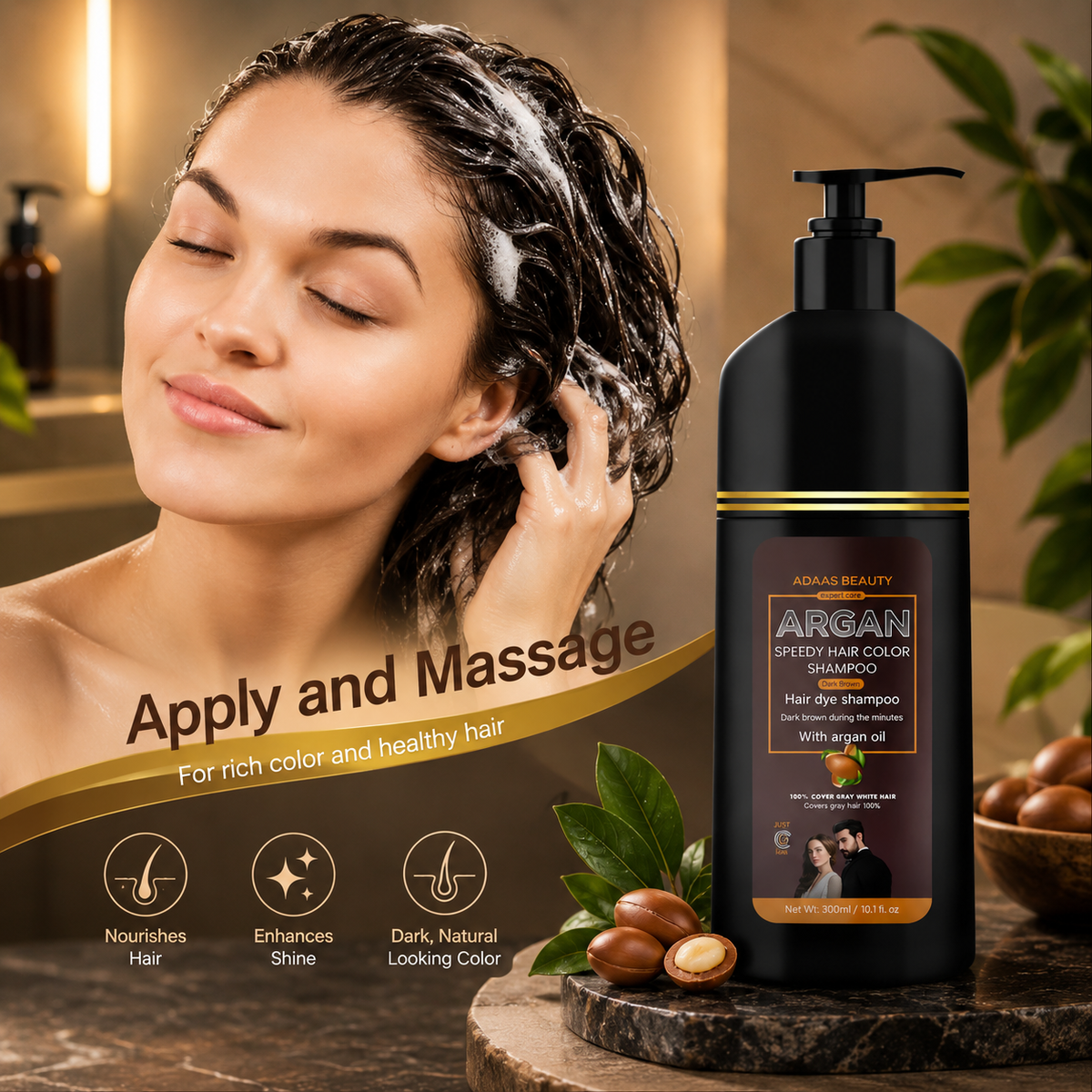 Argan Speedy Hair Color Shampoo – Dark Brown | Pack of 2